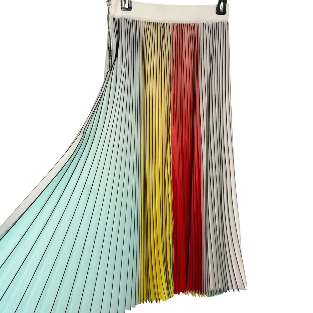 Alice + Olivia Arden Pleated Midi Skirt Multicolor Colorblock Size 4 - Picture 6 of 13